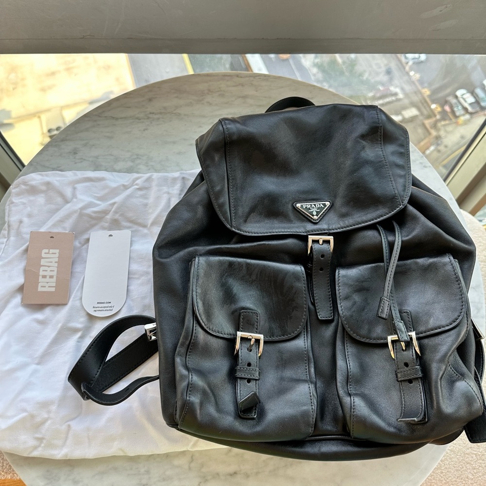 Prada black leather backpack